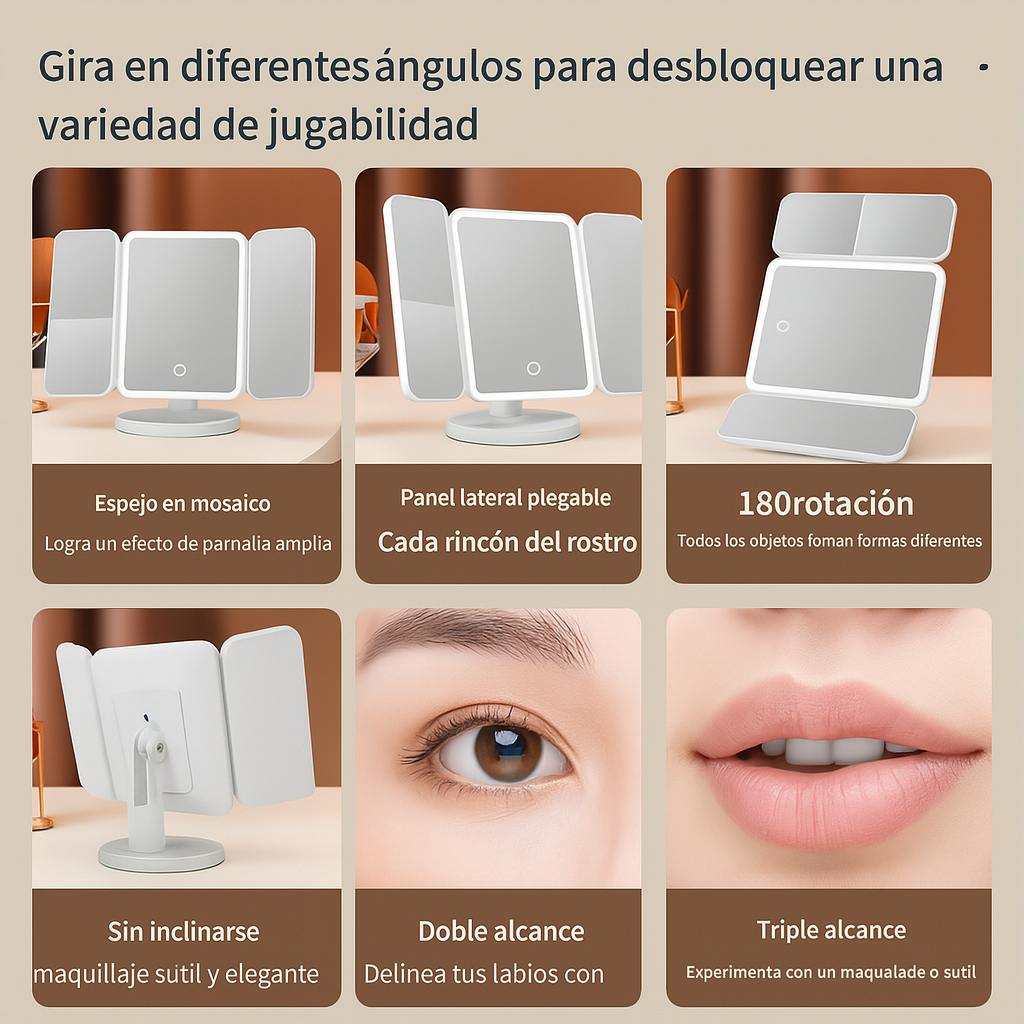 Espejo con Luz LED de Aumento El espejo inteligente que transforma tu rutina de belleza