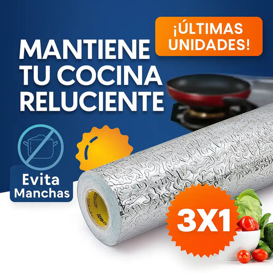 3X1 Papel Aluminio Adhesivo Para Múltiples Superficies Mantén tu Cocina Limpia Y Protegida
