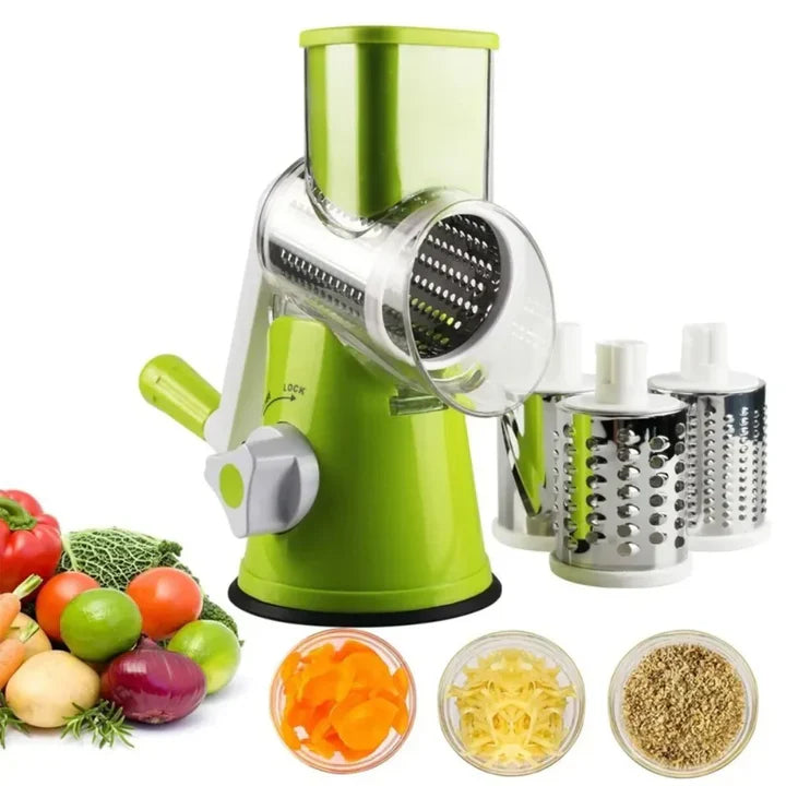¡Revoluciona tu cocina con el Cortador Giratorio 3 en 1! Corta, Ralla y Rebana
