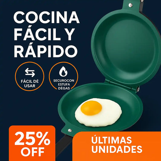 Sartén Doble que Cocina el Doble sin Esfuerzo, Mas sano, con Mejor sabor y sin Ensuciar