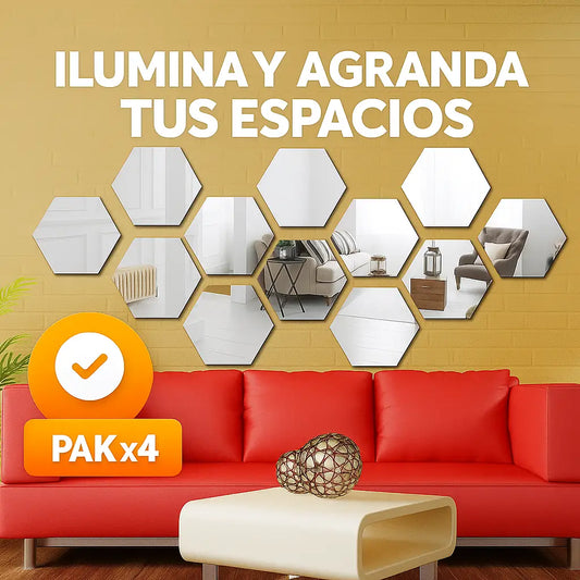 SETs de Espejos hexagonales adhesivos - x4, x8 y x12 - da luz y amplitud a tu hogar en minutos