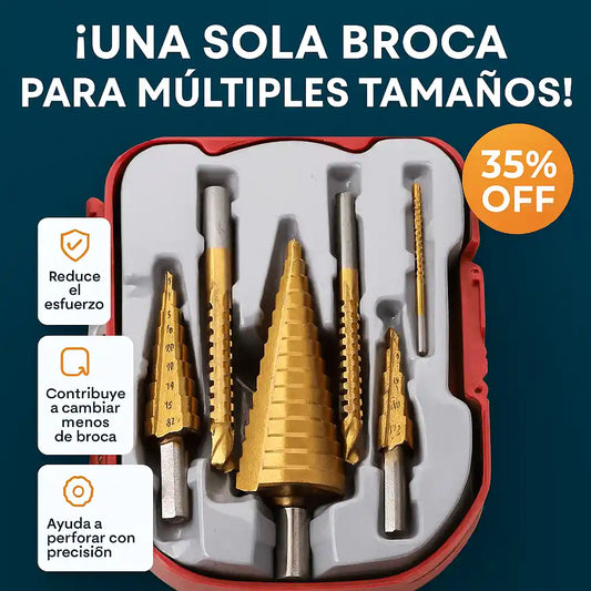 Set de 6 Brocas Escalonadas de Titanio para taladrar como un profesional