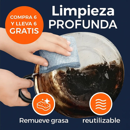 Compra 6 y Llévate 6 GRATIS: Paños Multiusos – Limpieza rápida y sin rayones.