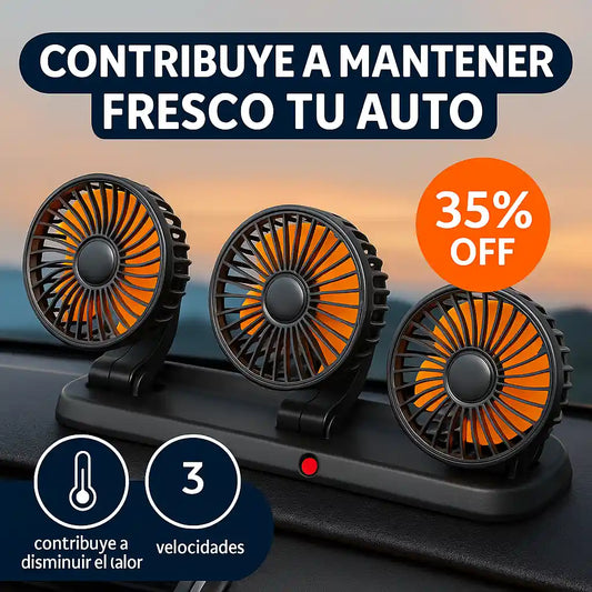 VENTILADOR DE 3 CABEZALES PARA AUTO - Refresca tu camino, donde sea que vayas.