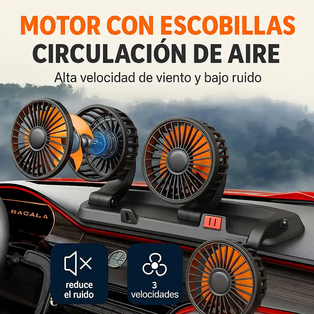 VENTILADOR DE 3 CABEZALES PARA AUTO - Refresca tu camino, donde sea que vayas.