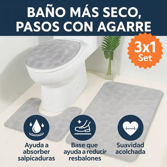 3X1 Alfombra Súper Absorbente & Antideslizante para Baño – Piso seco, pasos seguros