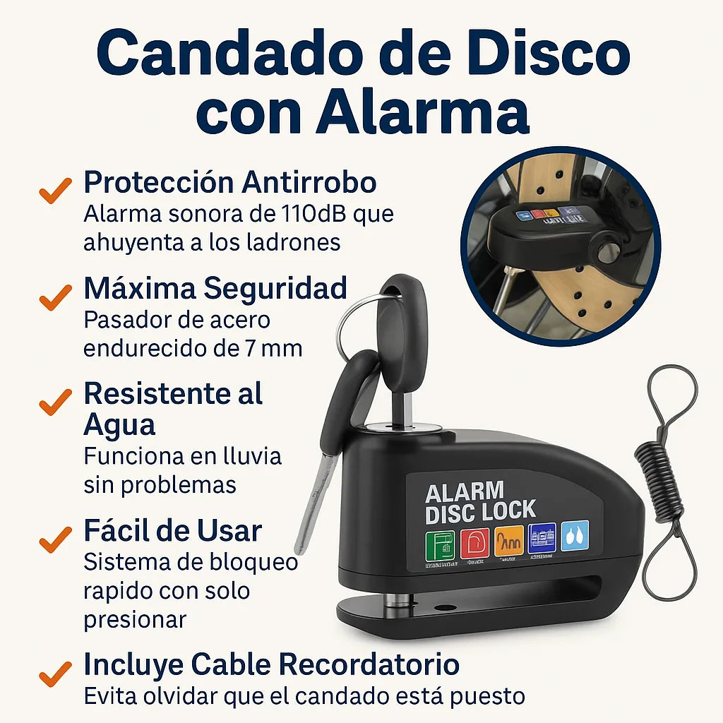 2x1 Candado con alarma 110dB Ultrarresistente - Seguridad total Para tu Motocicleta y Bicicleta.