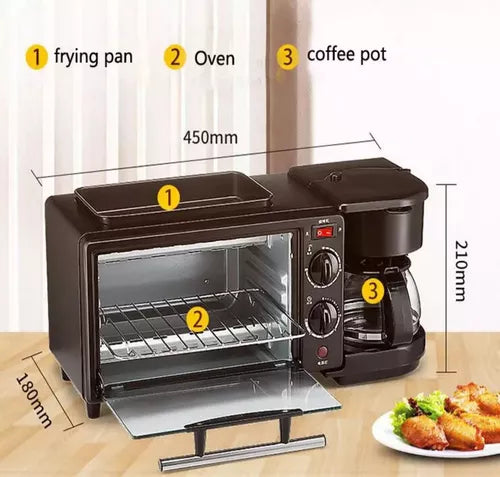 Desayunos completos en minutos con el Horno 3 en 1: hornea, fríe y prepara café al instante