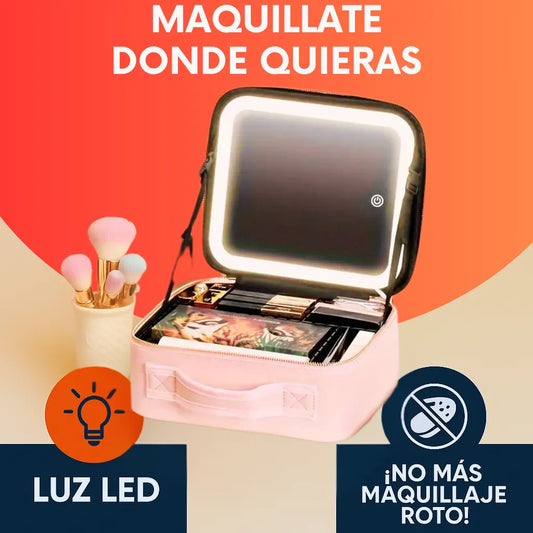 Cosmetiquera Organizadora con Espejo y Luz LED - Tu maquillaje siempre listo