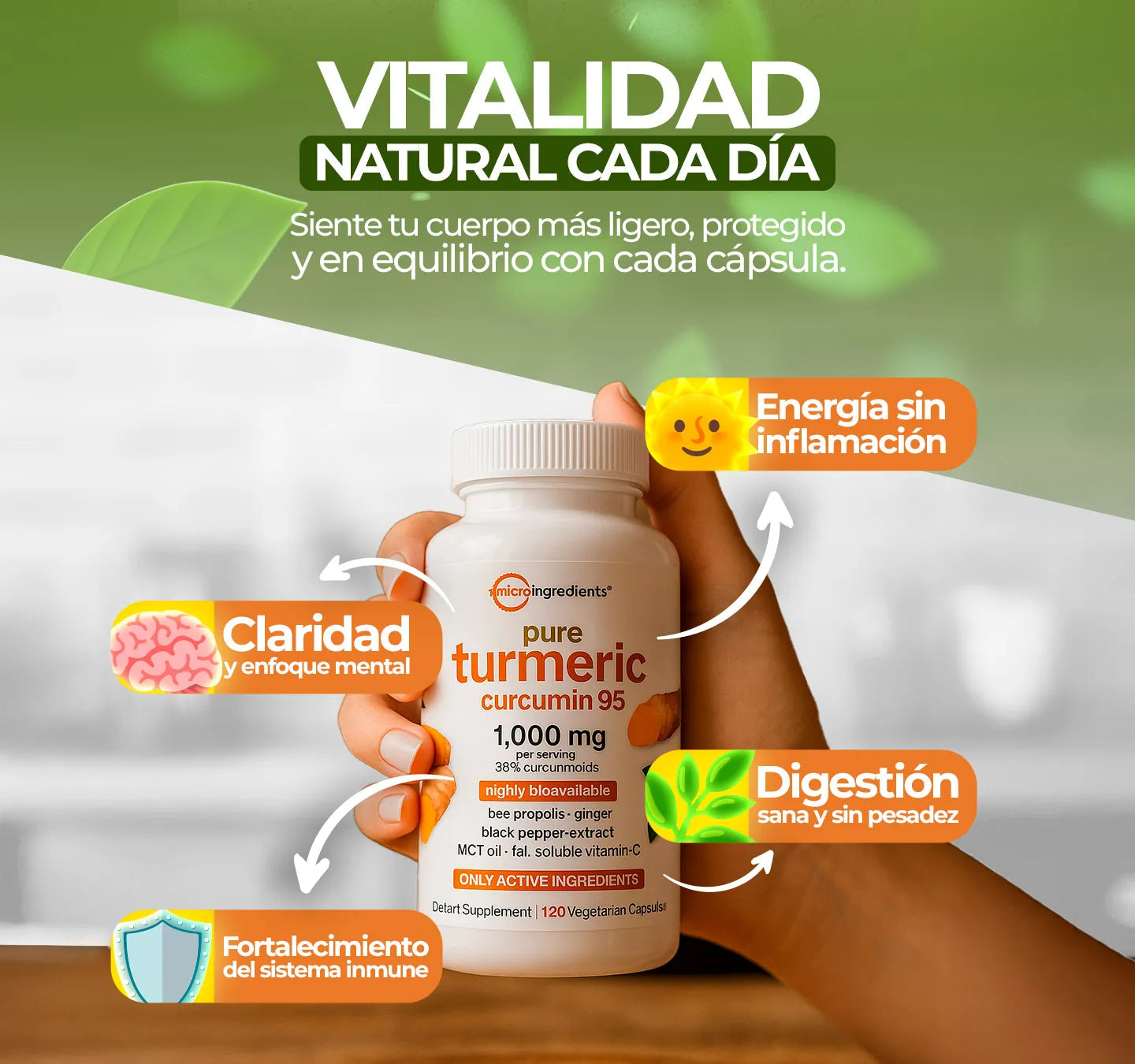 TURMERIC - Suplemento Premium de Cúrcuma con 95% Curcuminoides y BioPerina 120 CAPSULAS