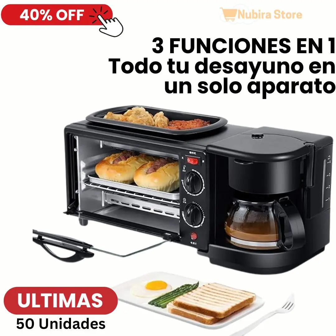 Desayunos completos en minutos con el Horno 3 en 1: hornea, fríe y prepara café al instante