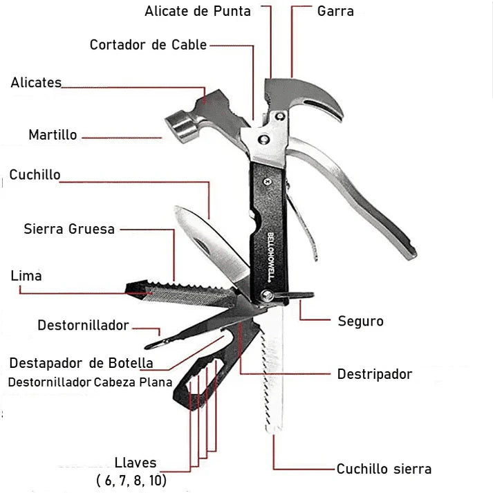 Martillo Multiusos 18 en 1 Para Cualquier Ocasión