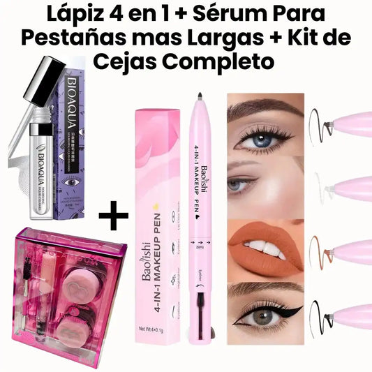 🎁MEGA COMBO: Lápiz 4 en 1 + Serum para Pestañas mas Largas + Kit de Cejas Completo