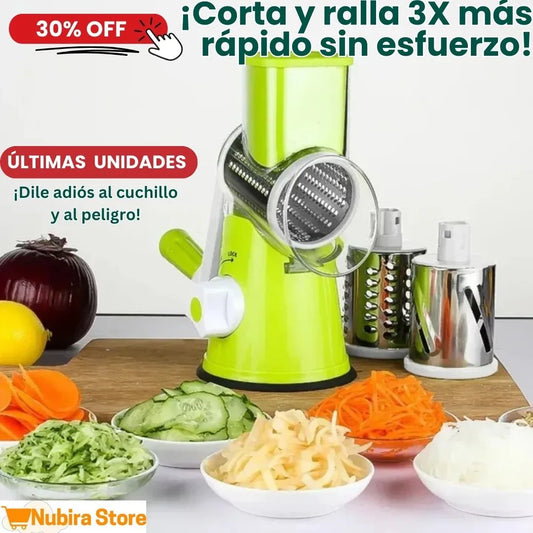 ¡Revoluciona tu cocina con el Cortador Giratorio 3 en 1! Corta, Ralla y Rebana