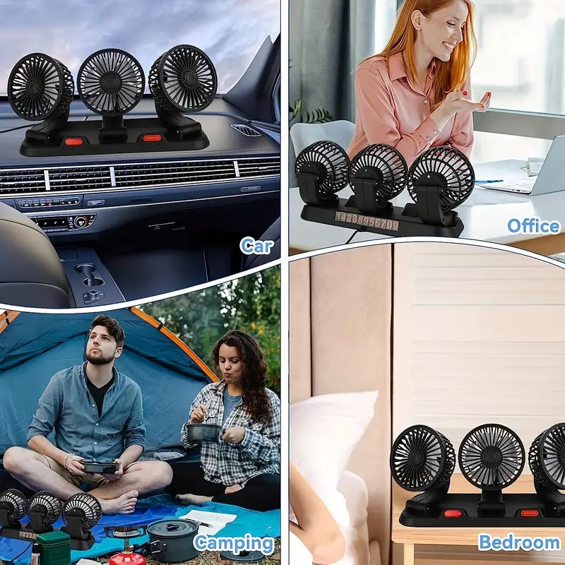 VENTILADOR DE 3 CABEZALES PARA AUTO - Refresca tu camino, donde sea que vayas.