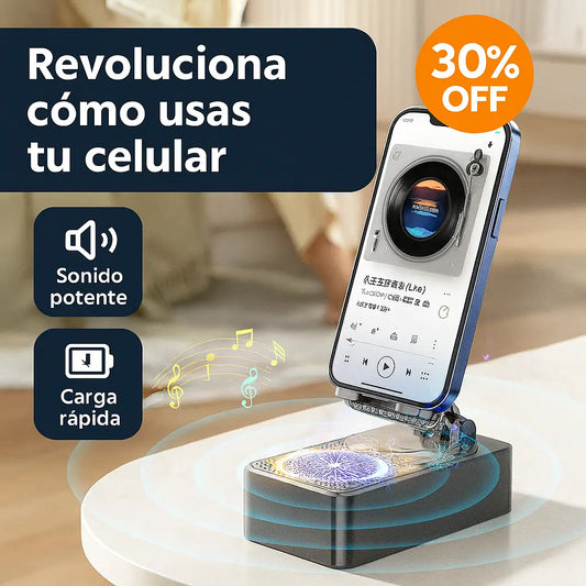 Bocina Bluetooth, Cargador y Soporte Giratorio para Celular