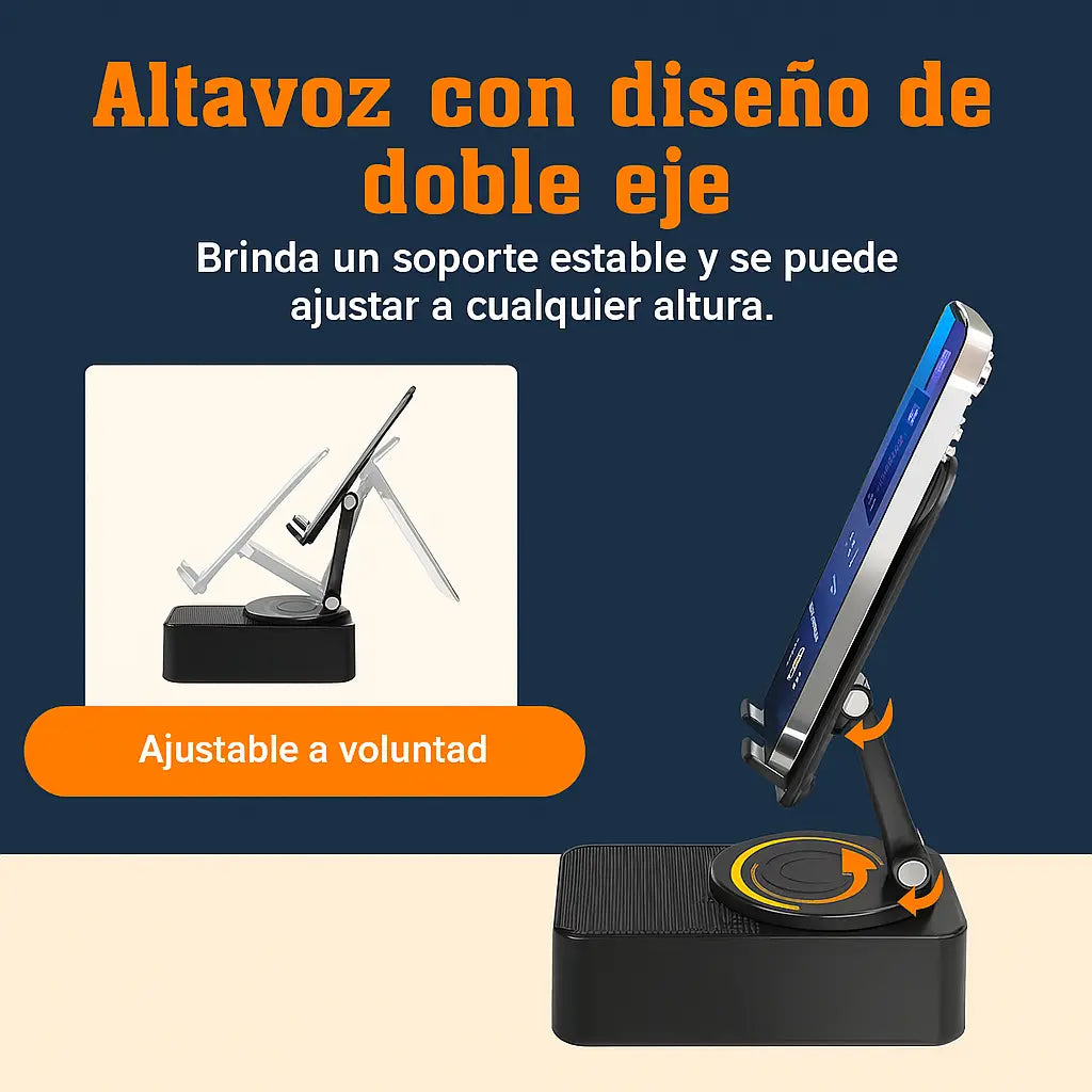 Bocina Bluetooth, Cargador y Soporte Giratorio para Celular