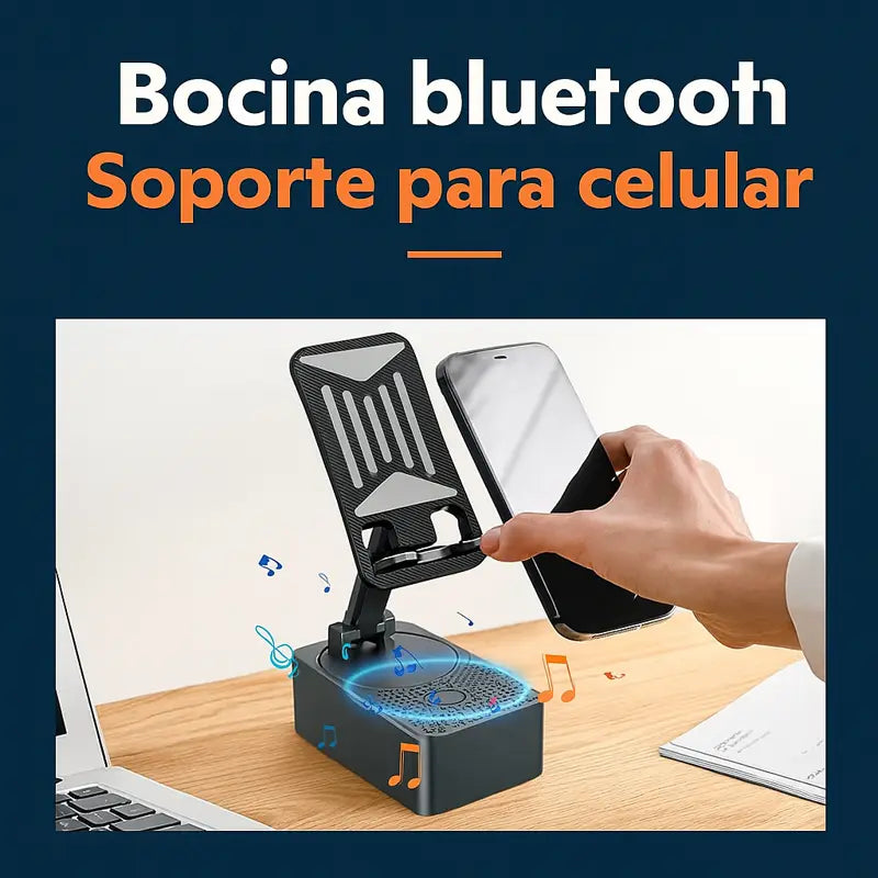 Bocina Bluetooth, Cargador y Soporte Giratorio para Celular